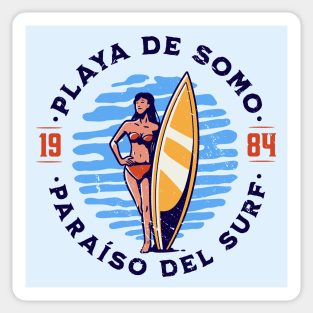 Vintage Playa de Somo, Spain Surfer's Paradise // Retro Surfing 1980s Badge B Sticker